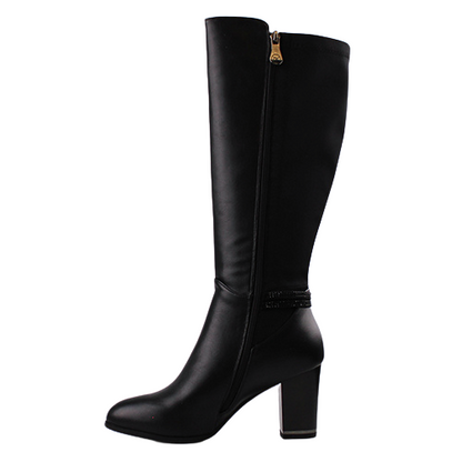 Zanni Block Heeled Knee Boots - Niseko - Black