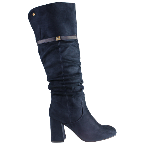 Navy blue knee high top boots