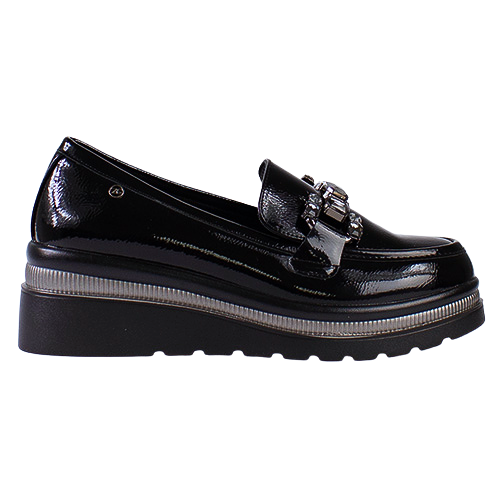 Zanni Ladies Wedge Loafers - Tarsus One - Black Patent