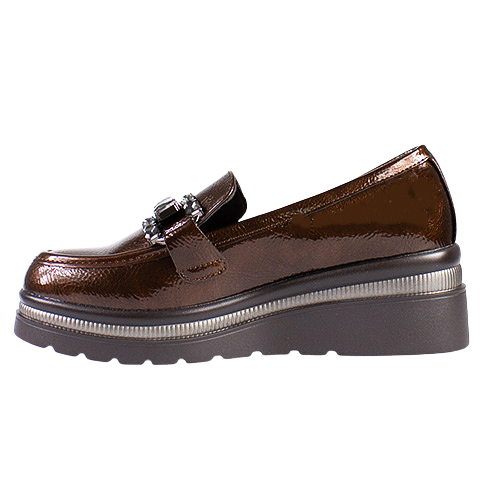 Zanni Ladies Wedge  Loafers - Tarsus One - Brown Patent