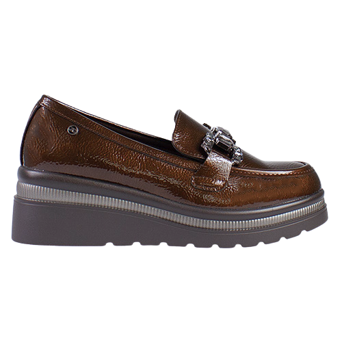 Zanni Ladies Wedge  Loafers - Tarsus One - Brown Patent