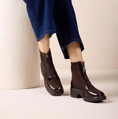 Unisa Ladies Block Heeled Ankle Boots - Jandro - Brown