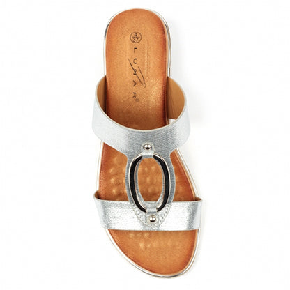 Lunar Low Wedge Mules - Claudia - Silver