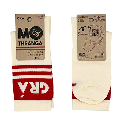 Socksciety Socks - Grá - Mo Theanga - White/Red