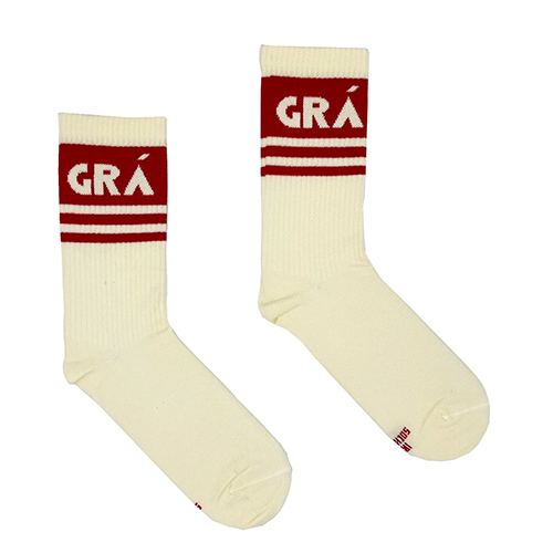 Socksciety Socks - Grá - Mo Theanga - White/Red