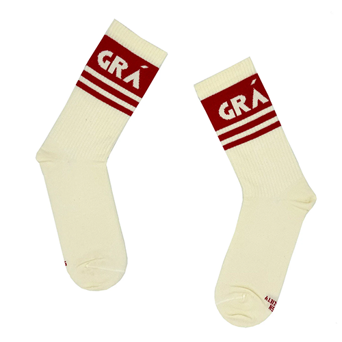 Socksciety Socks - Grá - Mo Theanga - White/Red