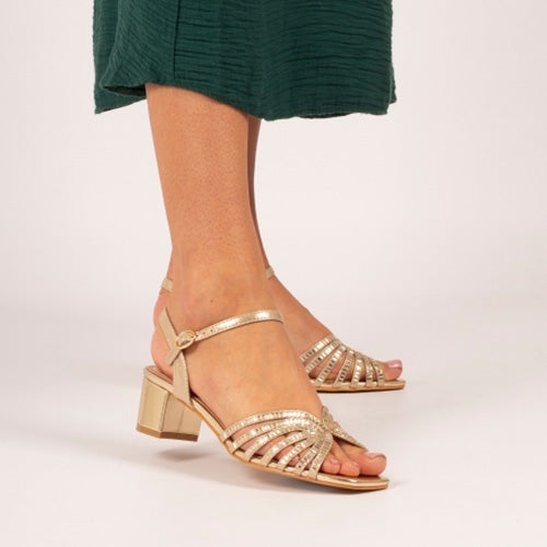 Lunar Ladies Block Heeled Sandals - Twinkle - Gold