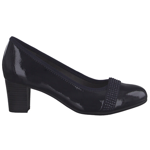 Jana Block Heeled Pumps - 22464-41 - Navy Patent