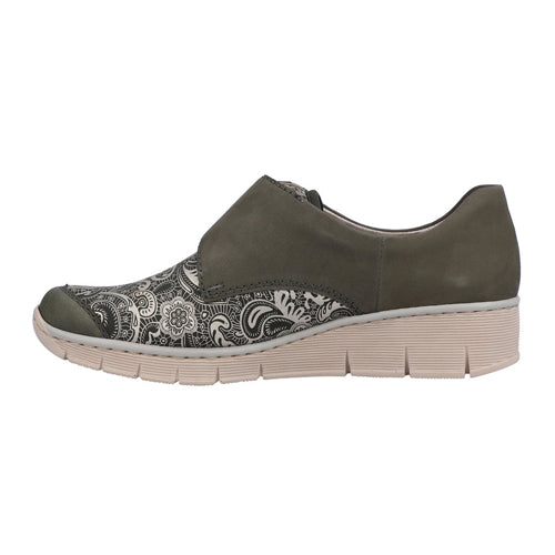 Rieker Cross Strap Shoes - 537C0-00 - Green Suede