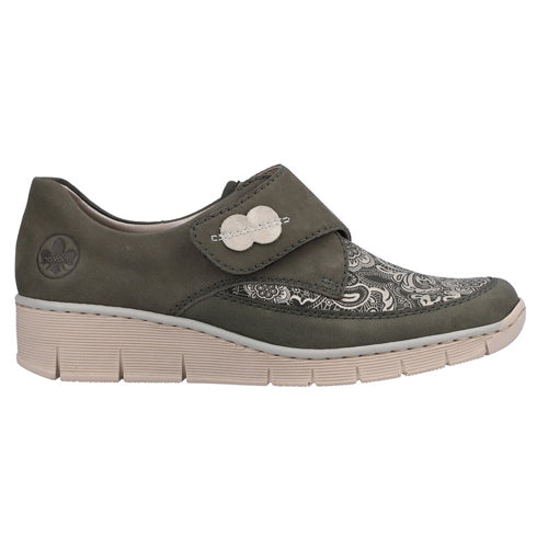 Rieker Cross Strap Shoes - 537C0-00 - Green Suede
