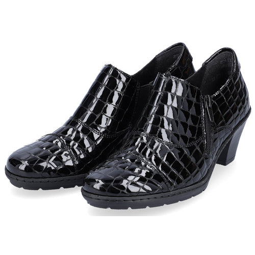 Rieker Ladies Block Heeled Shoes - 57173-03 - Black Croc