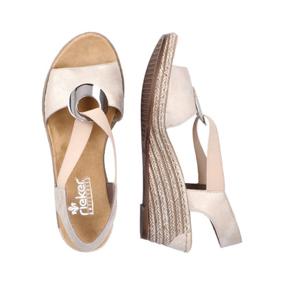 Rieker Wedge Sandals - 624H6-60 - Cream