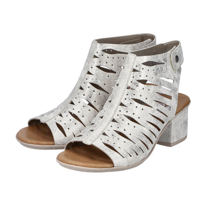 Rieker Block Heeled Sandals - 64676-60 - Beige Shimmer