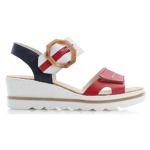 Rieker Ladies Wedge Sandals- 67476-81-33 - Navy/White/Red