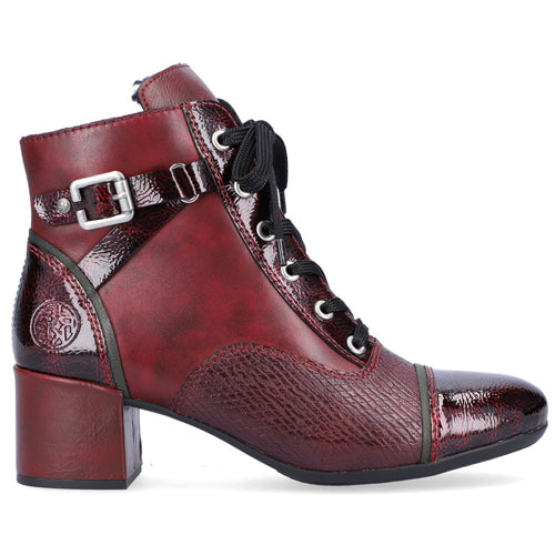 Rieker Block Heeled Ankle Boots - 70201-35 - Burgundy