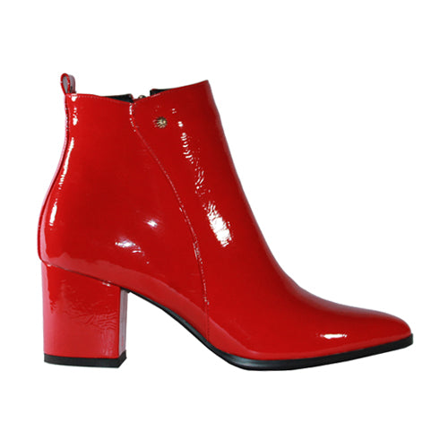 Redz Block Heel Ankle Boots - X3933 - Red Patent