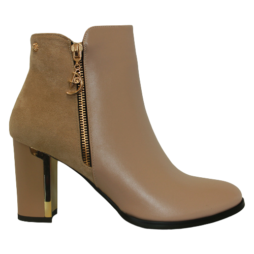 Redz Block Heeled Ankle Boots - D3077 - Beige
