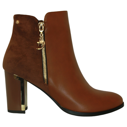 Redz -Block Heeled Ankle Boots - D3077 - Tan