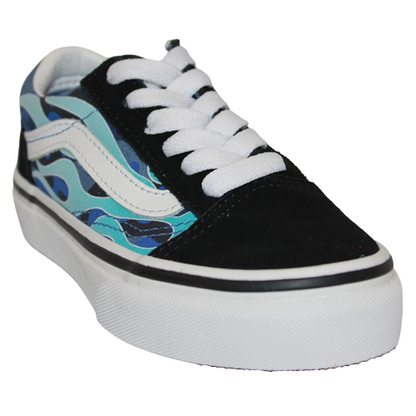 Vans Kids Trainers Old Skool Camo Flame Black/Blue – Greenes Shoes