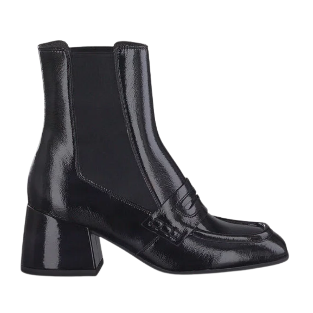 Tamaris Block Heeled Ankle Boots - 25344-29 - Black Patent