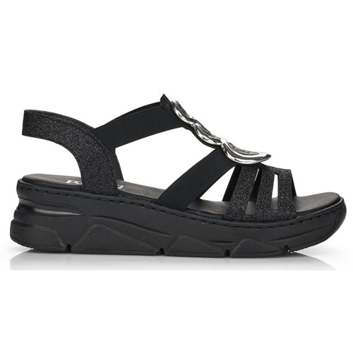 Rieker Wedge Sandals - V20L4-00 - Black