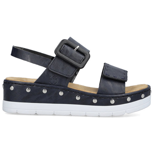 Rieker Wedge Sandals - V3951-14 - Navy