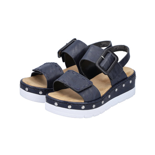 Rieker Wedge Sandals - V3951-14 - Navy