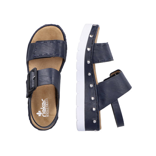 Rieker Wedge Sandals - V3951-14 - Navy