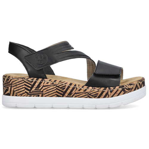 Rieker Wedge Sandals - V3964-01 - Black