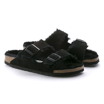 Birkenstock Narrow Fit Sandals - Arizona Fur Narrow Fit - Black
